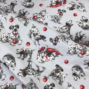dalmatian dog flannel, Fire truck engine dog, Christmas puppy, red white polka dot coordinate, black white dog fabric, man&#39;s best friend