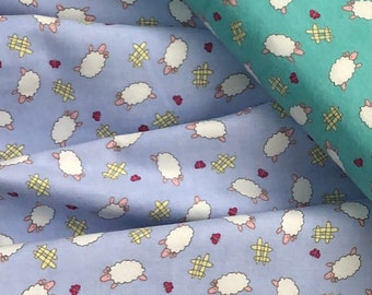 blue turquoise Sheep Flannel fabric, top quality, baby flannel fabric, quilting, crafts, sewing, butterfy, with white sheep, sold by yard