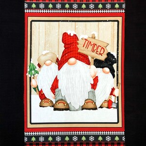 Timber Gnomies FLANNEL fabric panel, by Henry Glass, tan red black white, snowflakes, buffalo plaid, holiday Christmas fabric image 5