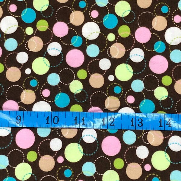 colorful Polka dots on brown flannel, pink blue yellow green, baby cotton quilting fabric, top quality, by the yard, Easter