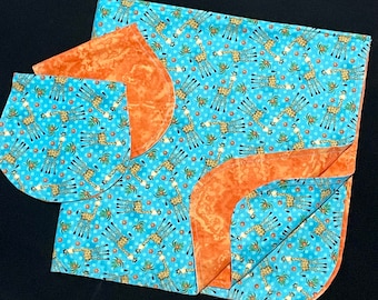 Hohlsaum Giraffe Decke & 2 Spucktücher, aqua orange, gehäkelter Flanellstoff, Zoo Dschungel Junge oder Mädchen Baby Geschenk