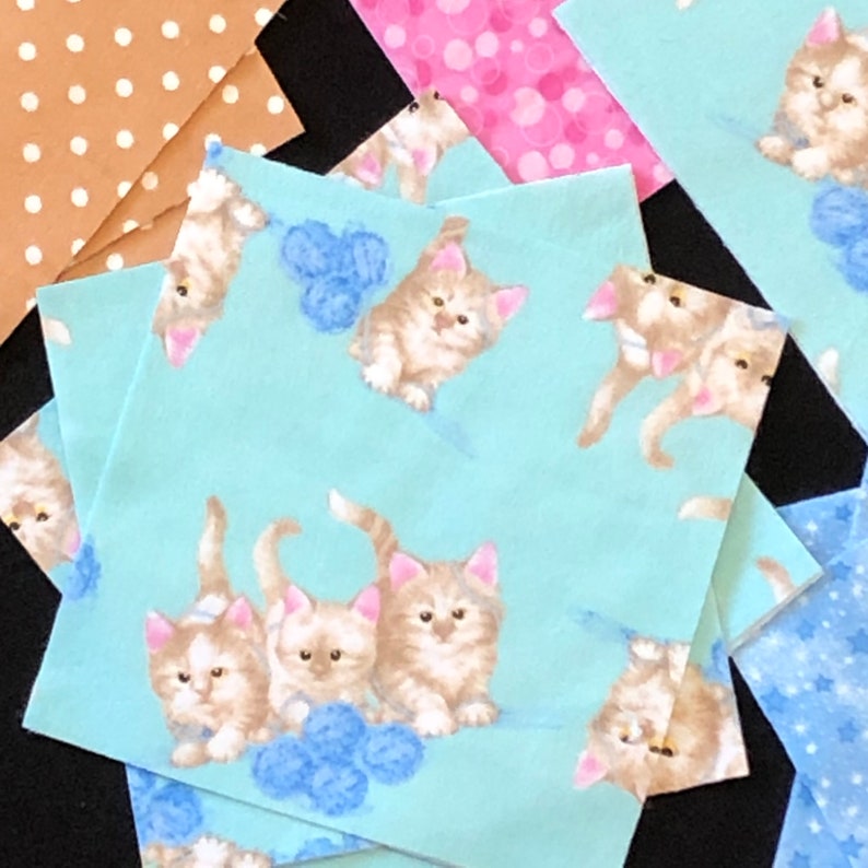 96 Kitten Rag Quilt Kit Pre Cut 7 Squares 2 Flannel Etsy