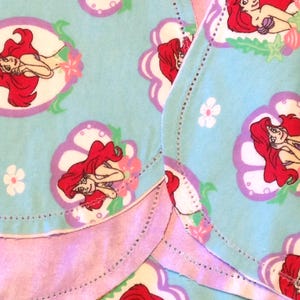 Little Mermaid Receiving blanket & burp cloth, Hemstitch crochet baby girl reversible flannel, lavender purple Coordinate aqua blue, Arial, image 2