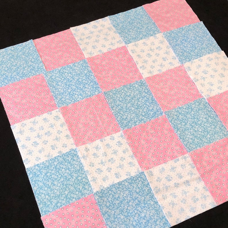 top middle /& back rag quilt kit approx 35x35 finished Pink white blue floral flannel 8 pre cut baby flannel quilt 75 girl quilt blocks
