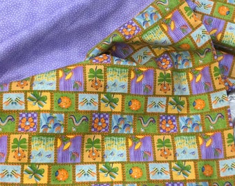 Dragonfly, honey bee, ladybug, caterpillar, Butterfly, firefly, orange, yellow purple orange insect floral flannel fabric Print, by the yard