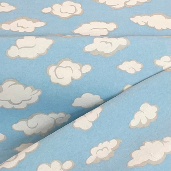 Blue sky white clouds, FLANNEL, blue sky, warm cotton fabric, sold by the yard