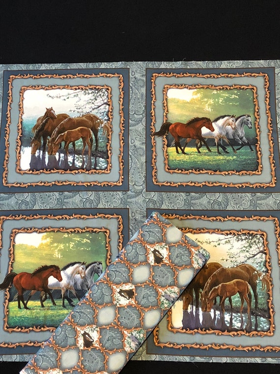 Horse Stallion Fabric Pillow Panel Wildlife Grazing Horses Etsy