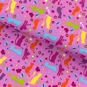 Pink Kitty Cat flannel, kitten fabric, bright colors, bright pink baby blanket fabric, child quilting fabric, sold by the yard image 3