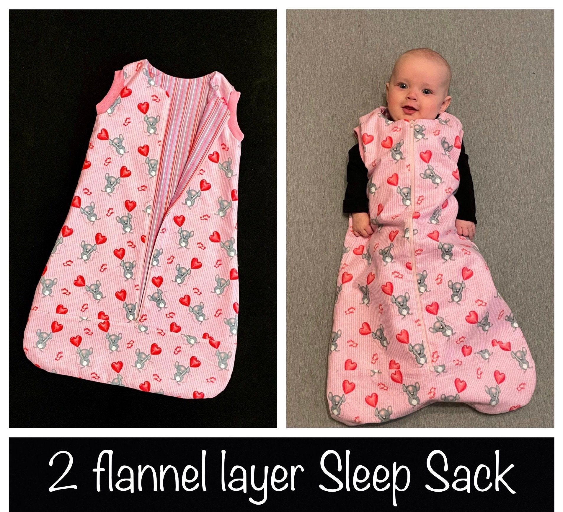 Baby Girl heart mouse pink sleep sack 2 layers soft warm flannel 3 9 months warm safe sleep front zipper easy on off girl pink blanket