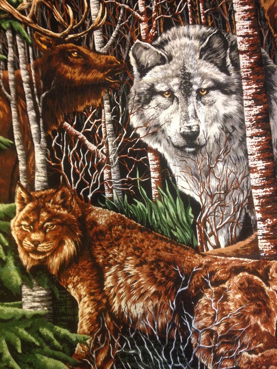 Wildlife Fabric Panel Bear Elk Wolf Owl Bobcat Wall Hanging - Etsy