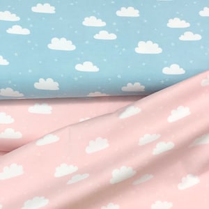 Clouds Baby Bear by Riley Blake,  aqua blue, pink, gray FLANNEL blue sky, baby boy girl fabric, quilt blanket fabric, sold by the yard