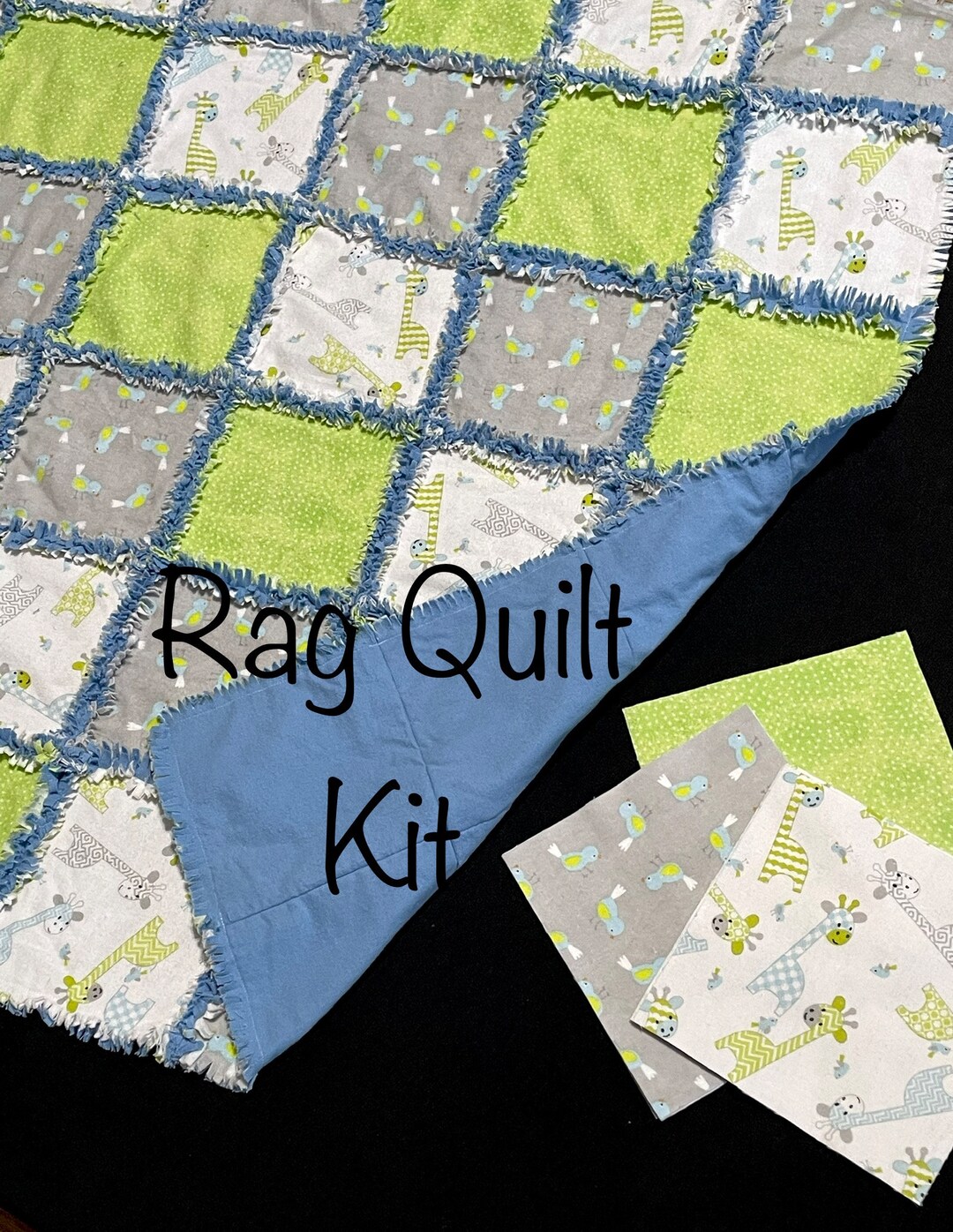 Giraffe lime green Rag Quilt Kit, 72 vorgeschnittene Quilt Blöcke