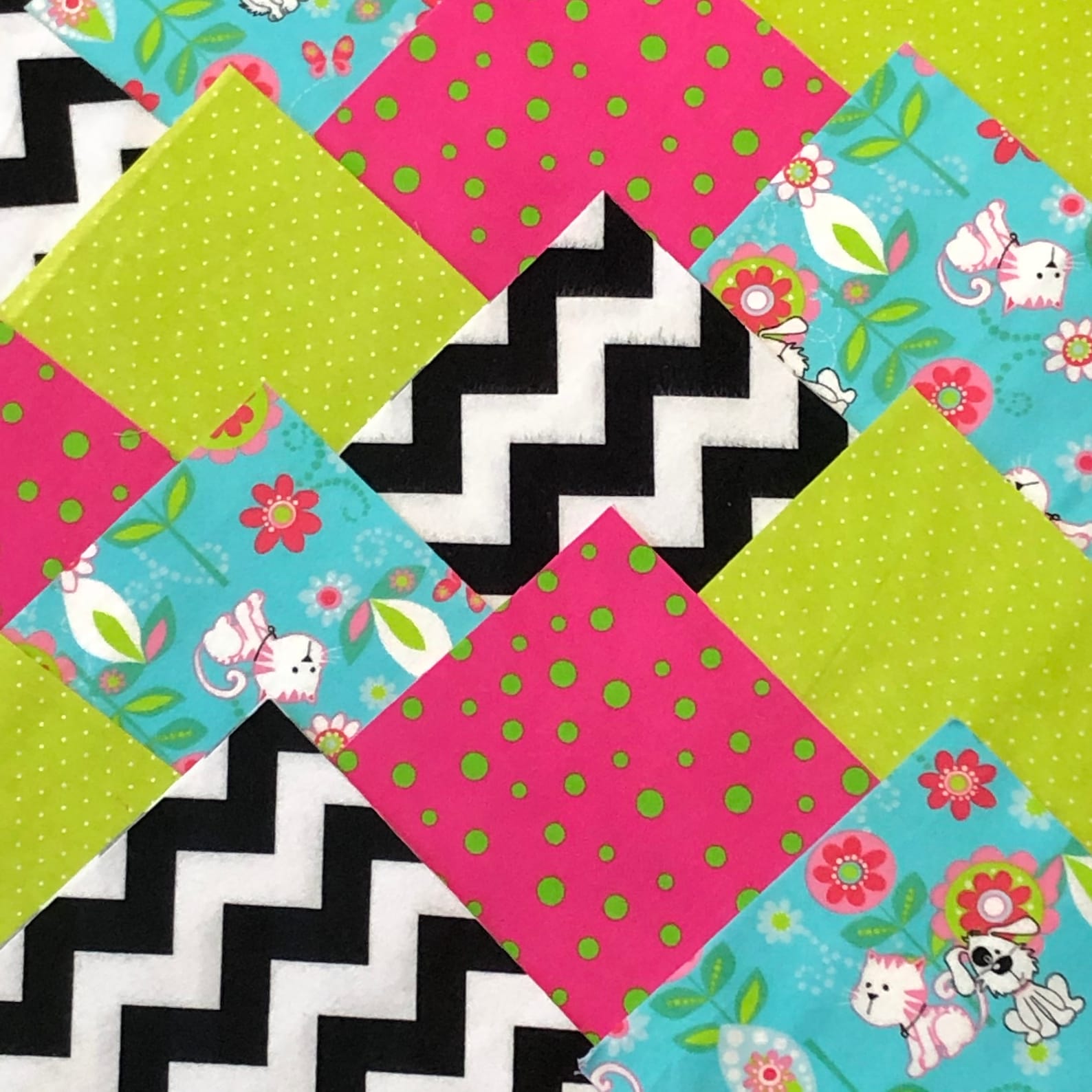 108 dog cat rag quilt kit pre cut 7 squares 3 layers Etsy