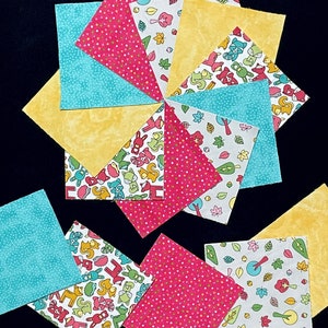 May include: Assortment of 10 fabric squares with various woodland animal and leaf patterns. The squares are in shades of yellow, pink, blue, and white.