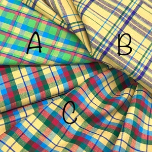 58&quot; Plaid flannel, blue, yellow, green,  plaid checks, Buffalo plaid, designer plaid fabric, Quilt back, cotton, Sold by the yard