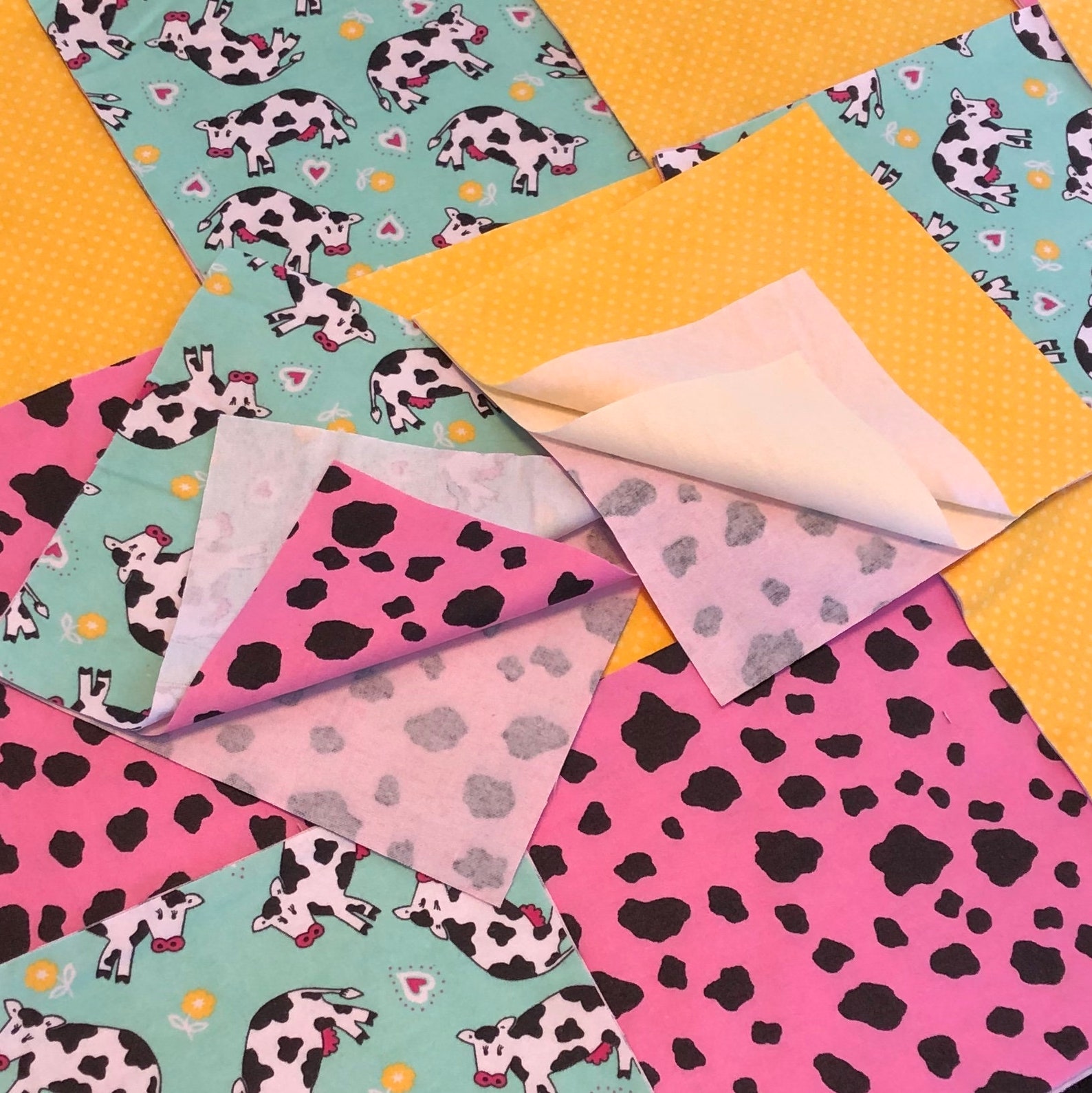 Cow Rag Quilt Kit Pre Cut 75 Squares 3 Flannel Layers | Etsy