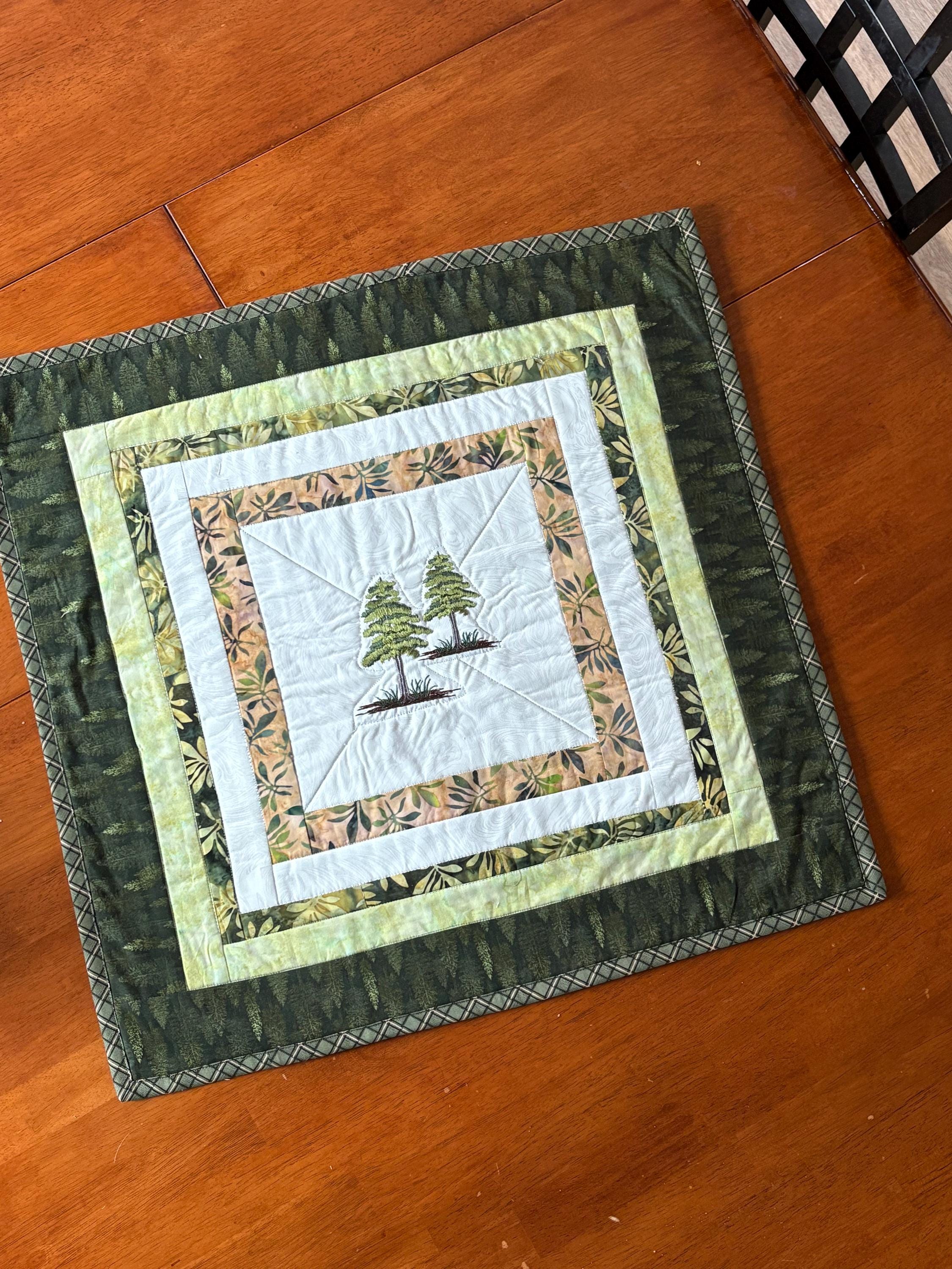 Woodland Forest Tree Quilted Table Topper, 24 X 24, Fall Spring Summer ...
