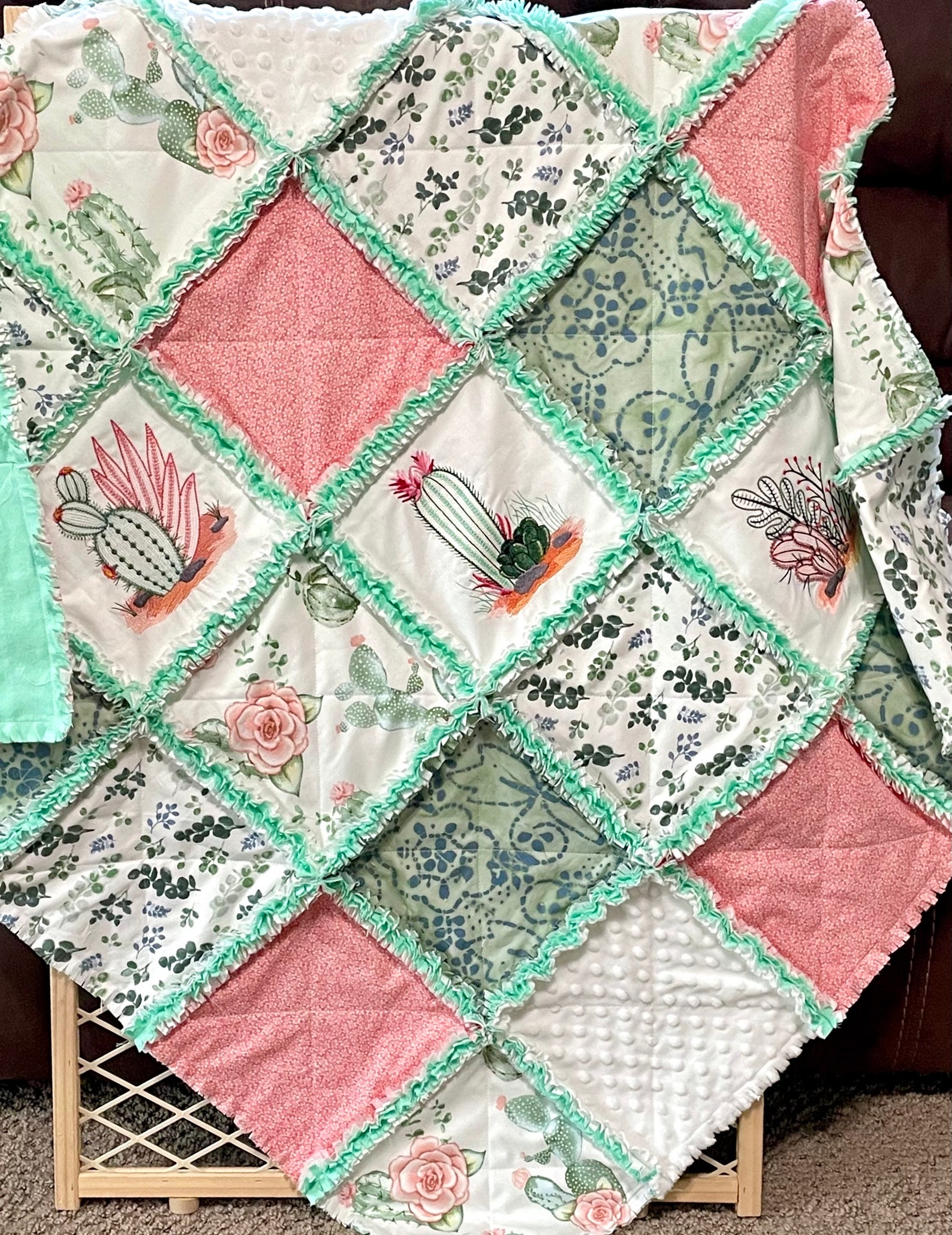 Cactus Flower rag quilt or pre cut quilt kit 3 layers Etsy