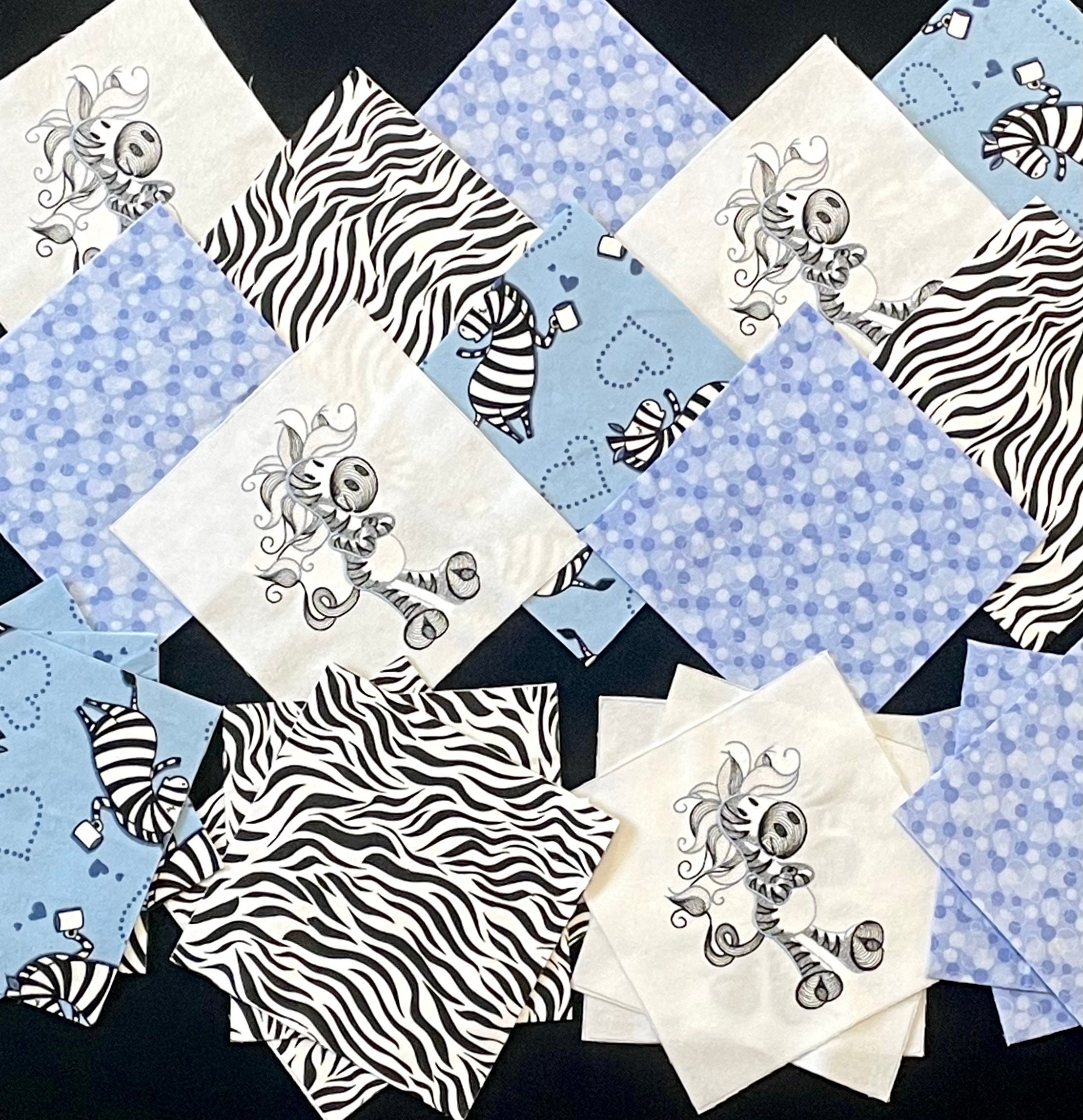 48 刺繍入りゼブラ 7 インチ プレカット スクエア キルト ブロック