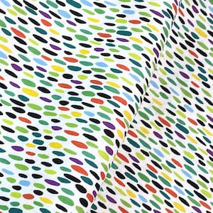 Colorful specks on white, Bright Dinosaurs on Black, prehistoric, yellow aqua green, Robert Kaufman, Urban Zoologie Collection, 100% Cotton