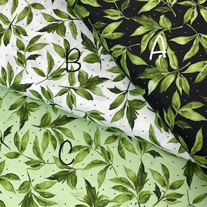 Prose white green tree leaf,  summer spring tree, leaves, garden, green white, dark green leaves,  cotton Maywood Studio