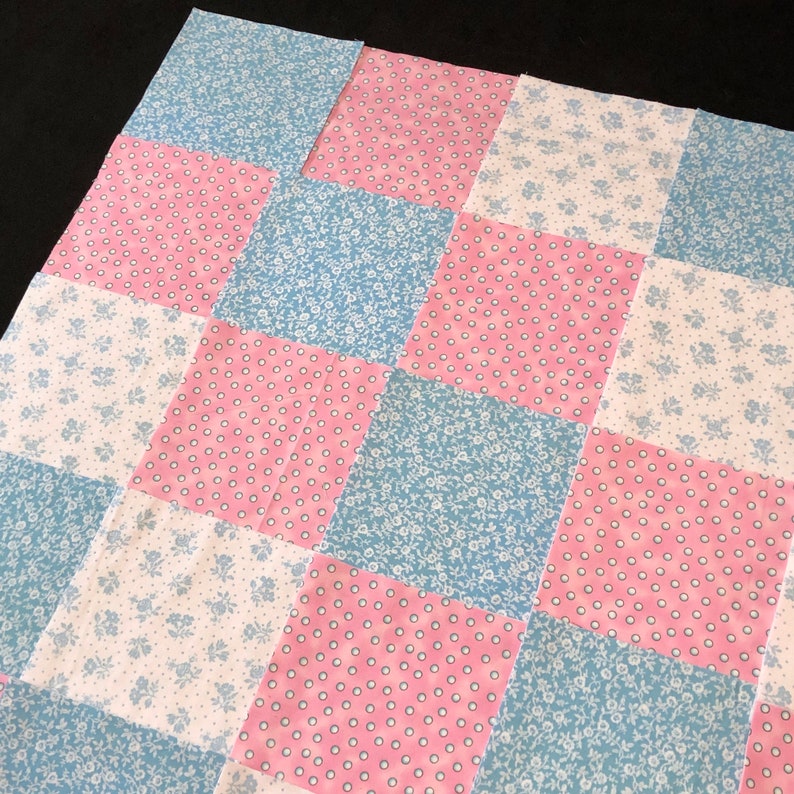 top middle /& back rag quilt kit approx 35x35 finished Pink white blue floral flannel 8 pre cut baby flannel quilt 75 girl quilt blocks