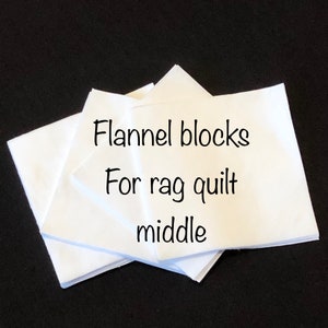 WHITE FLANNEL 6", 7" or 8" Rag Quilt Fabric Squares, 36, 42 or 48 precut batting, cotton, quilting middle liner, warm soft, top quality