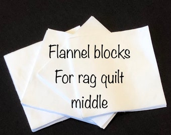 WHITE FLANNEL 6&quot;, 7&quot; or 8&quot; Rag Quilt Fabric Squares, 36, 42 or 48 precut batting, cotton, quilting middle liner, warm soft, top quality