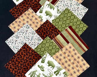 Bloki do patchworku Western Rodeo Cowboy, kwadratowe, 7 cali, bawełna, zielono-brązowo-beżowy, buty z kapeluszem, Rodeo Roundup, wierzch kołdry, gwiazda – 48 lub 64 bloki