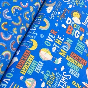 Twinkle Star flannel, blue, soft, rainbow coordinate, blanket fabric, clouds stars, over the moon, big dreams, Benartex -Twinkle comfort