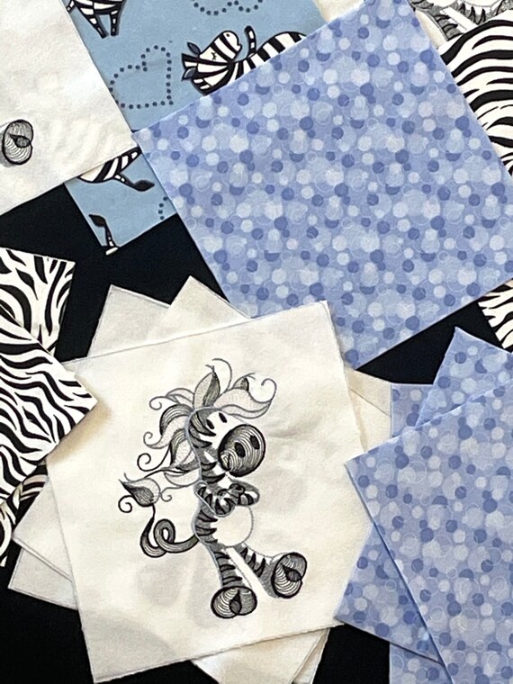 48 刺繍入りゼブラ 7 インチ プレカット スクエア キルト ブロック