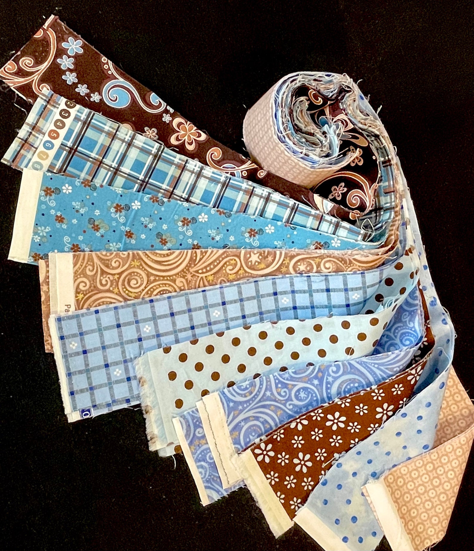 Jelly Roll Blue Brown Beige Floral Plaid Stripes Polka Dot - Etsy