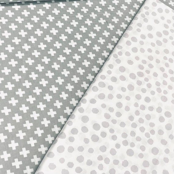 Gray white dots, criss cross, cotton fabric, by Magic Moon, Quilting Cotton, 100 percent, small circle, cross fabric, sold by the yard