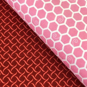 pink red flannel fabric, pentagon, swirl, Sweet pea flannel or little one flan too by Maywood Studio, cotton, pink white, sold by the yard