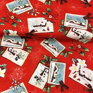 Weihnachtspostkarten, roter Winter um die Welt Weihnachtspost, grün rot, Weihnachtswinter, Weihnachtsstern Stoff, 100% Baumwolle verkauft 100% Baumwolle