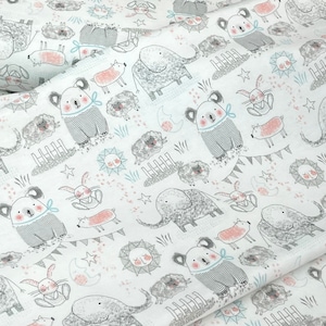 White Elephant, Bear, Pigs, Bunny & Sheep Comfy Flannel, pink or aqua Snuggle in the Jungle diamond coordinate fabric, baby boy girl, soft