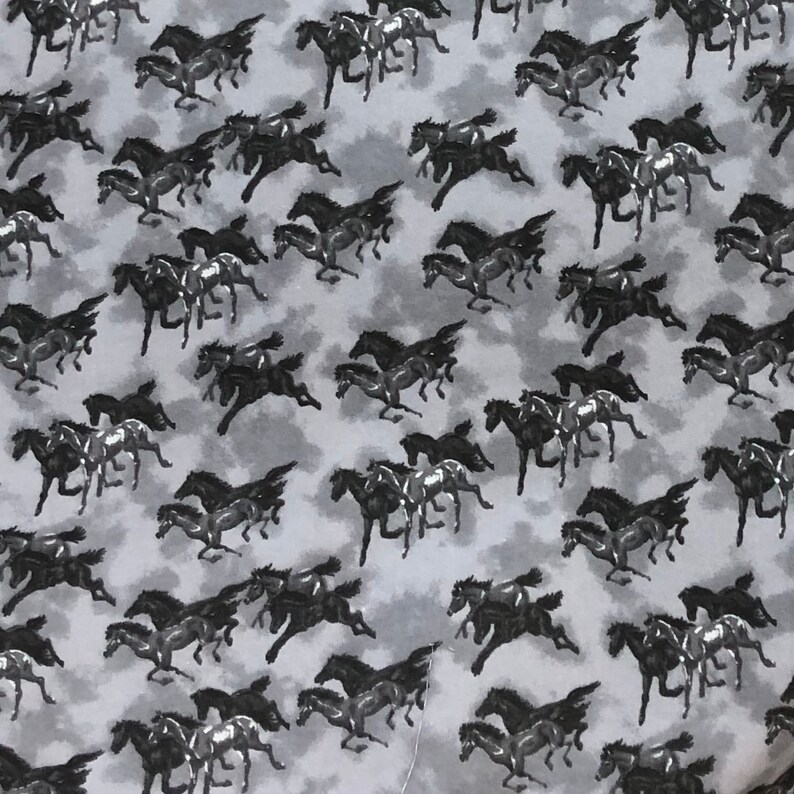 Horse Flannel Fabric Gray Black Rodeo Western Flannel Horse Etsy