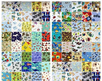 42 I SPY 5" charms, Unisex FLANNEL quilt block squares, Unique Prints, boy and girl combination, Novelty, patchwork, DIY fun colorful quilt