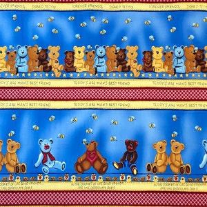 Teddy bear honey bee QUILT KIT, honey comb back & binding, yellow blue red, Mans best friend, baby blanket, hearts, chocolate chip cookies