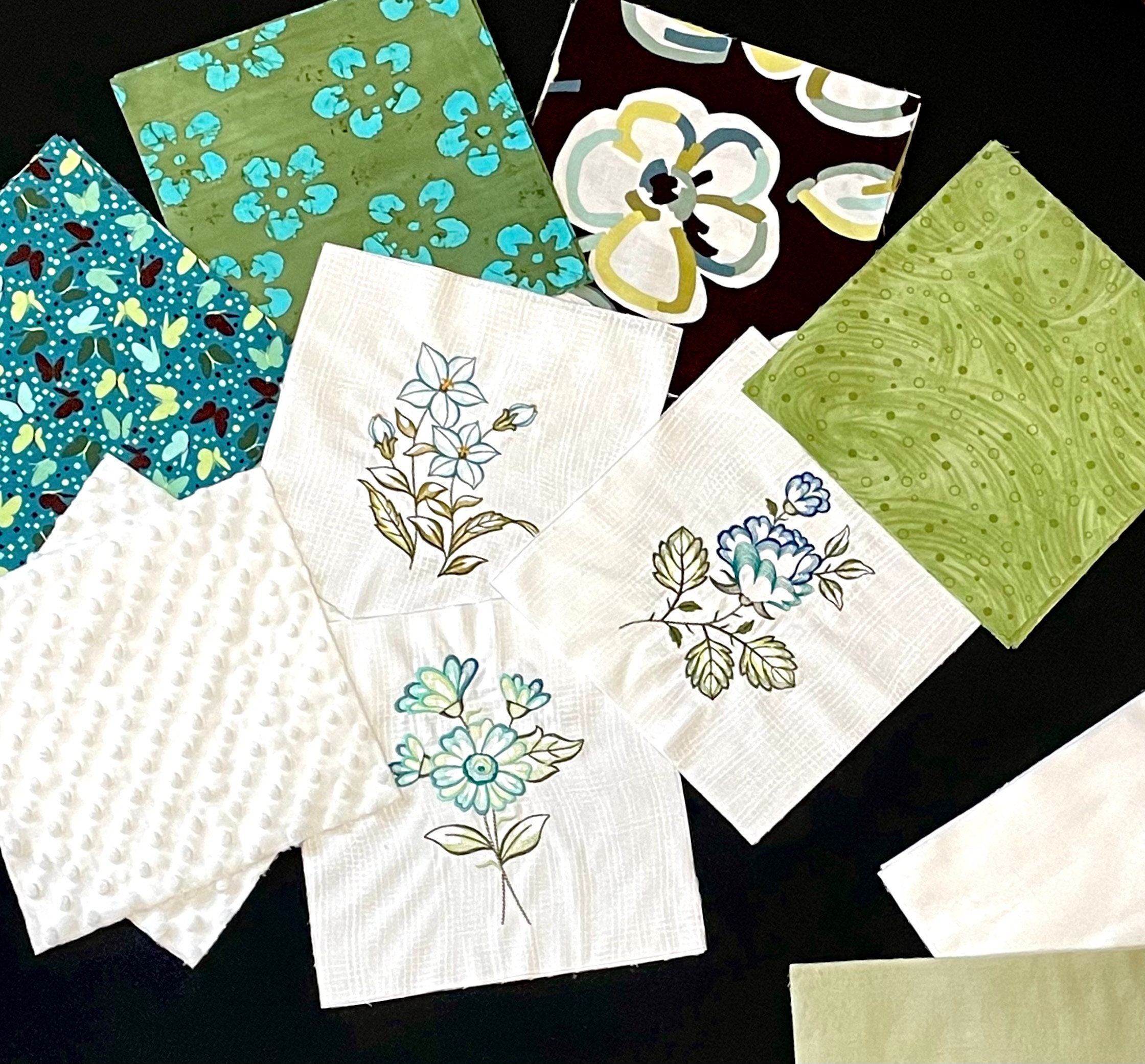 Floral Flower Rag Quilt or Kit Pre Cut -3 Layers, Embroidered Flowers ...