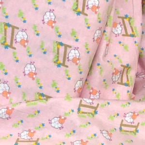 Sheep on  pink flannel, jumping fence, pasture, flowers, lambs, baby toddler child quilt, warm Comfy Flannel, polka dot