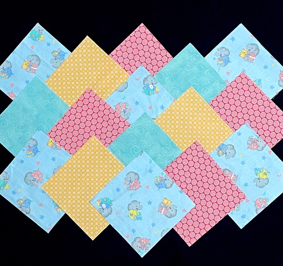 42 Elephant, 7 Inch Square Cotton Quilt Blocks, Pre Cut, Baby Elephant