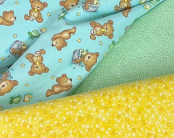 Flanelle pour oursons à l&#39;heure du bain, canard tortue, étoiles jaunes à pois verts, garçon fille, vert aqua, flanelle pour courtepointe en coton, couverture douce, par mètre