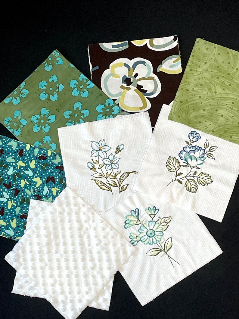Floral Flower Rag Quilt or Kit Pre Cut -3 Layers, Embroidered Flowers ...