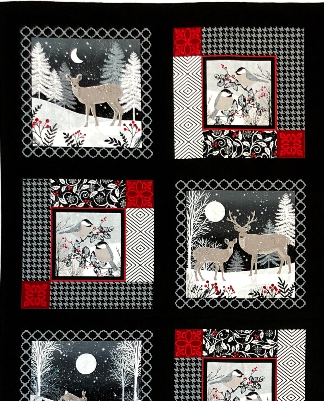 Midwinter Song Fabric Panel Deer Rabbit Cardinal Bird Holy - Etsy