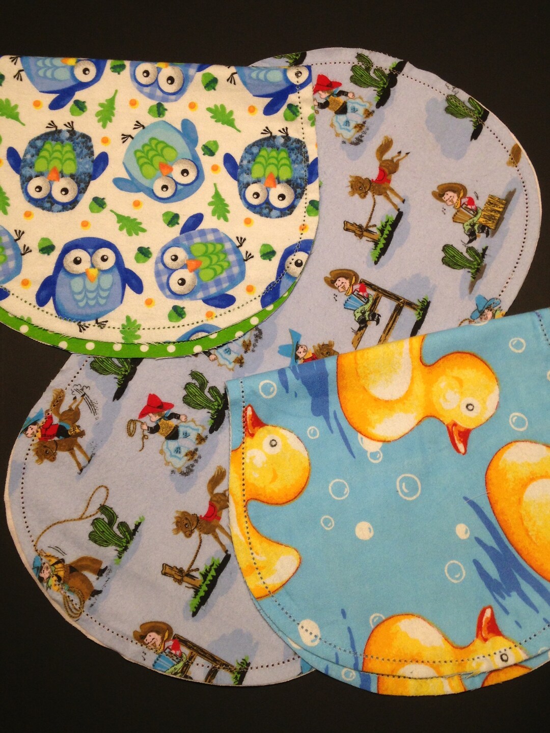 Burp Clothes, Hemstitch, Set of 3, Crochet Flannel Burping Rag, Green