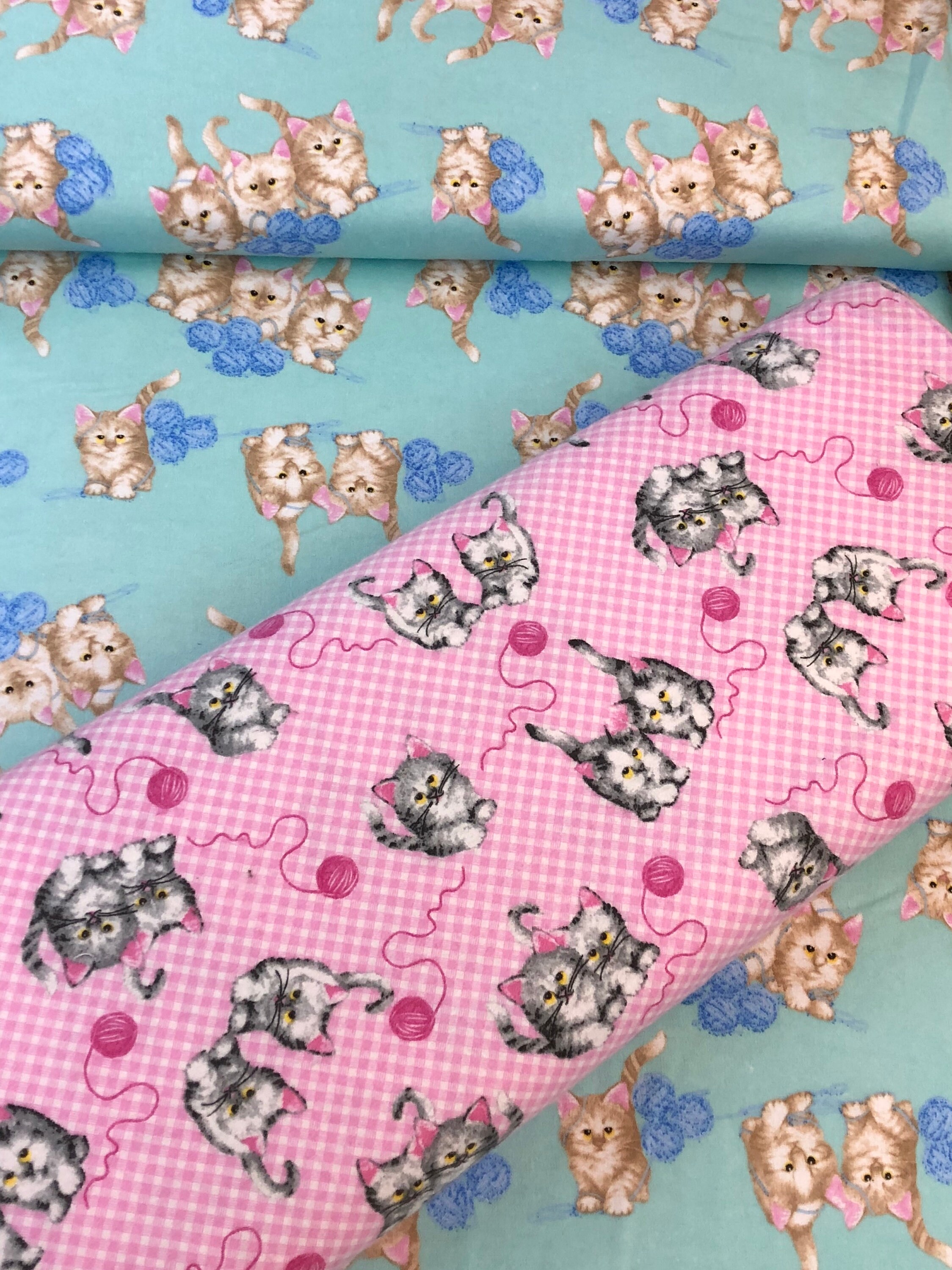 Kitten kitty cat Flannel fabric top quality pink white Etsy