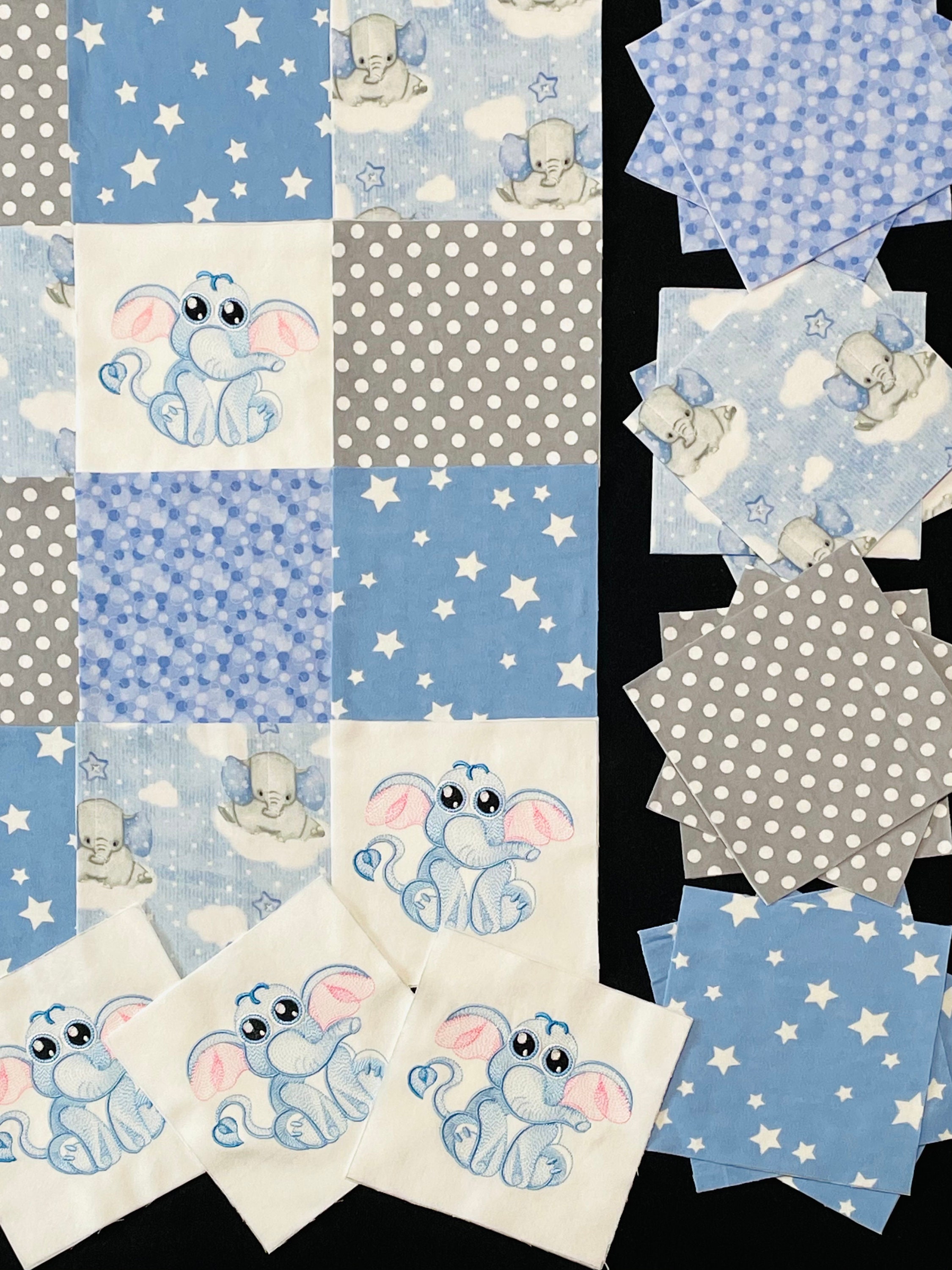 Embroidered Blue Elephant rag quilt kit 84 quilt blocks Etsy