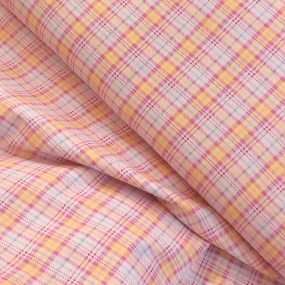 Flannel Fabric Peachy Pink & Cream Green Plaid BTHY half yard lightweight