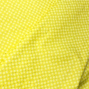 黄色のデイジー生地、綿生地、メタリックドット、花柄、明るい黄色、ヤード単位で販売